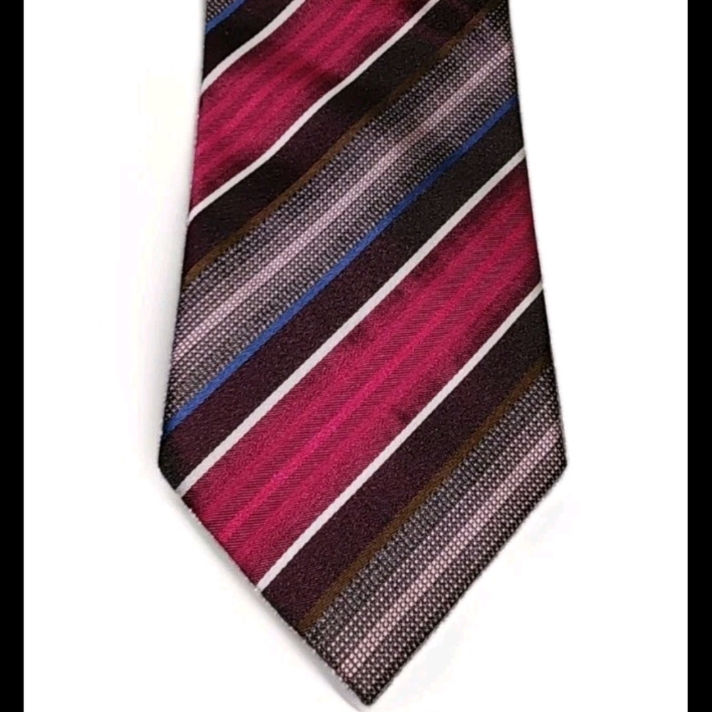 BORRELLI Hand Stitched Magenta‎ Striped Neck Tie 58” X 3.75”